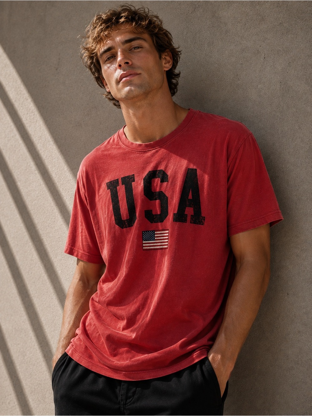 USA American Flag Graphic T Shirt Red M